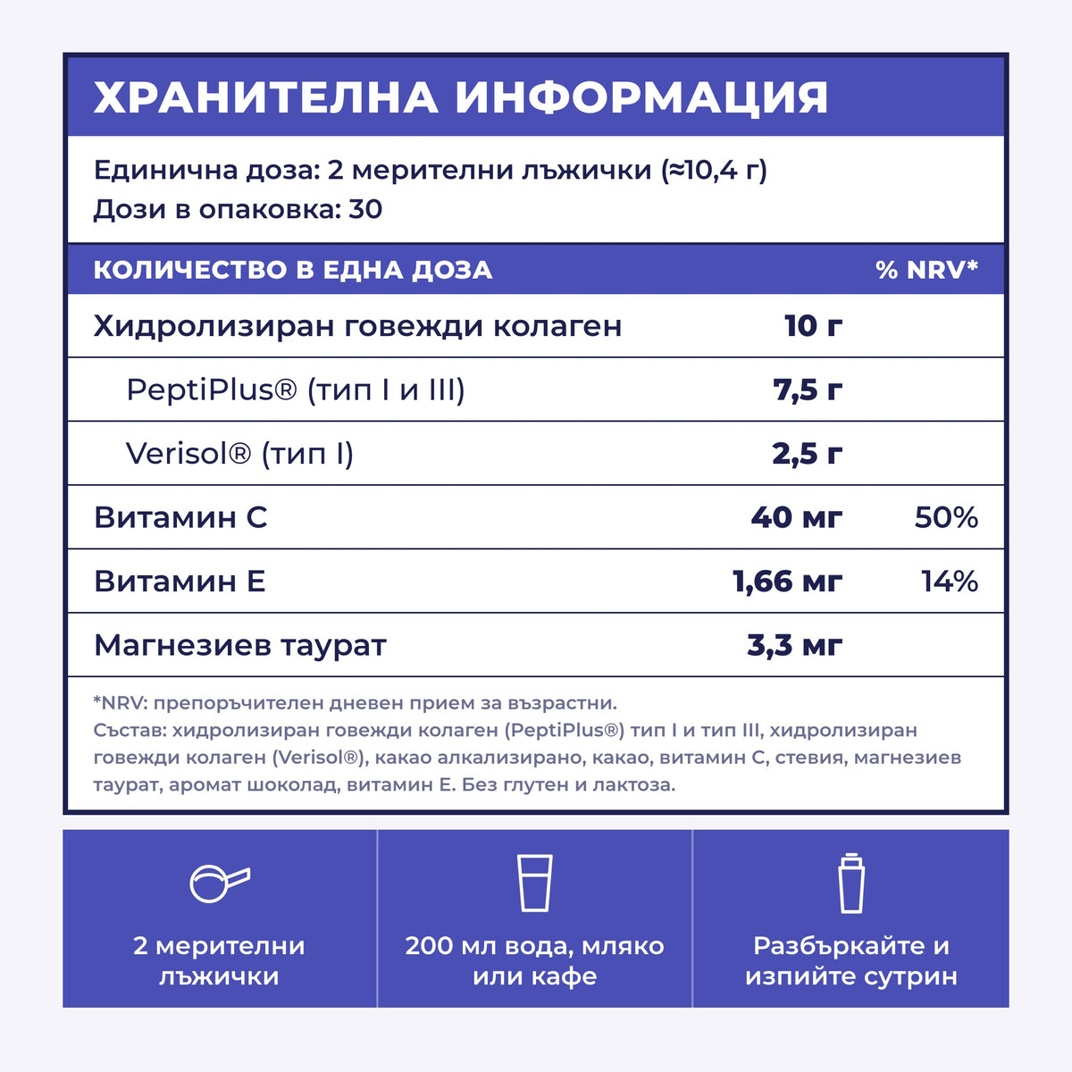 Хранителна информация и начин на прием на ProtoCol Multi Collagen