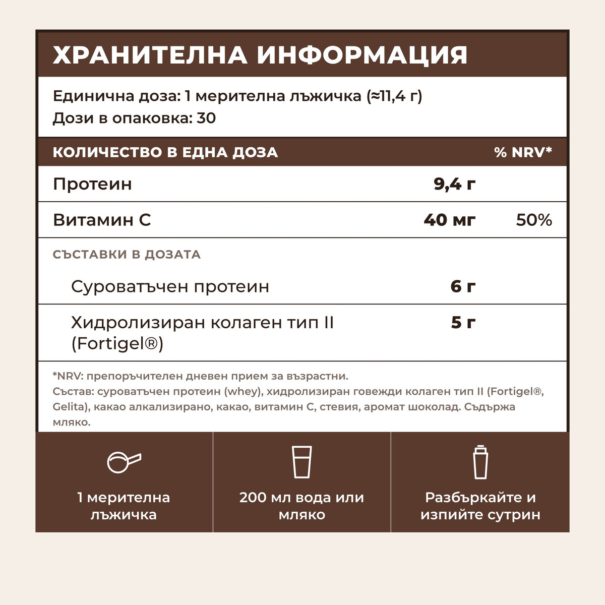 Хранителна информация и начин на прием на ProtoCol Колаген & Протеин